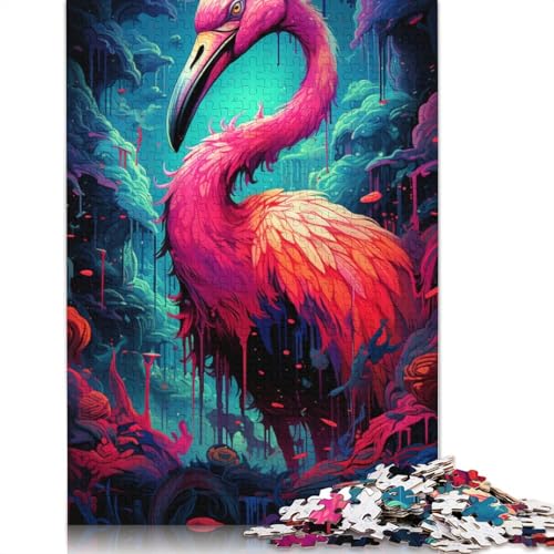 Puzzle für Erwachsene 1000 Teile Psychedelischer Flamingo Puzzle für Erwachsene Holzpuzzle anspruchsvolles Spiel 1000 Teile (75 x 50 cm) von wuzihanptpt