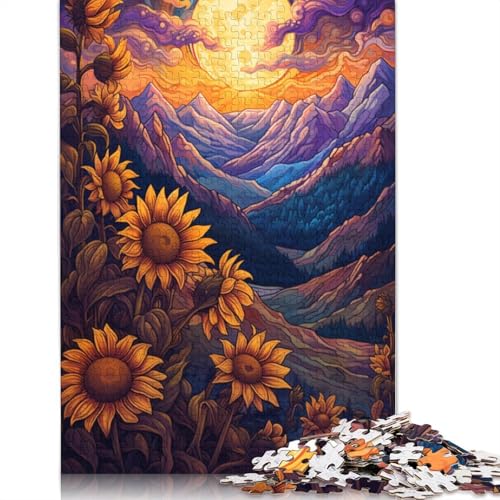 Puzzle für Erwachsene 1000 Teile Sonnenblumen zwischen Bergen und Mond Puzzle für Erwachsene Papierpuzzle Lernspiel 1000 Teile (38 x 26 cm) von wuzihanptpt