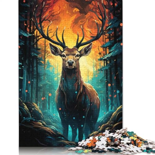 Puzzle für Erwachsene 1000 Teile farbenfrohes psychedelisches Hirschtier-Puzzle für Erwachsene Holzpuzzle Denksport-Puzzle für Erwachsene 1000 Teile (75 x 50 cm) von wuzihanptpt