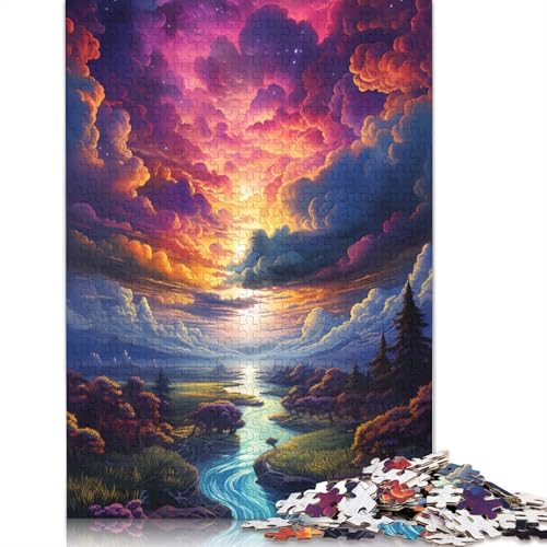 Puzzle für Erwachsene 1000 Teile farbenfrohes psychedelisches Sonnenuntergangslandschaftspuzzle für Erwachsene Holzpuzzle Lernspiel 1000 Teile (75 x 50 cm) von wuzihanptpt