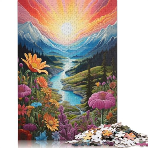 Puzzle für Erwachsene Berge und Wildblumen bei Sonnenuntergang 1000 Teile Puzzle für Erwachsene Papierpuzzle geeignet für Kinder ab Jahren tolles Geschenk für Erwachsene 1000 Teile (38 x 26 cm) von wuzihanptpt