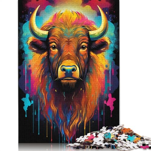 Puzzle für Erwachsene Bisons farbenfrohes psychedelisches 1000-teiliges Puzzle Papierpuzzle für Erwachsene und Kinder ab einem Alter von 1000 Jahren anspruchsvolle Puzzles für Erwachsene von wuzihanptpt