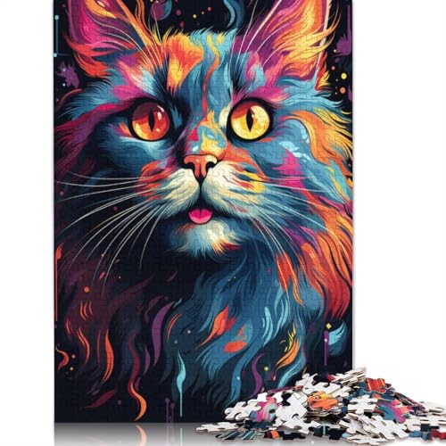 Puzzle für Erwachsene Bunte exotische Katze 1000 Teile Puzzle aus Holz für Erwachsene und Kinder ab einem Alter von 75 x 50 cm anspruchsvolles Puzzle für Erwachsene 1000 Teile (75 x 50 cm) von wuzihanptpt