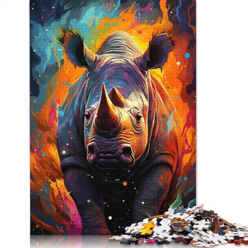 Puzzle für Erwachsene Farbmalerei Nashorn 1000 Teile Puzzle aus Papier Puzzle für Kinder ab Jahren Lernspiel 1000 Teile (38 x 26 cm) von wuzihanptpt
