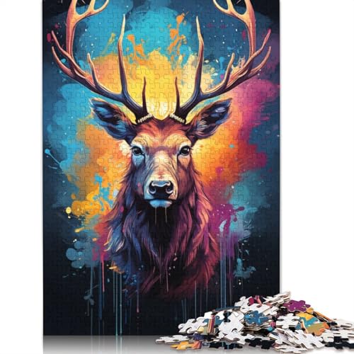 Puzzle für Erwachsene Malen Farbe Elch 1000 Teile Puzzle für Erwachsene und Kinder Holzpuzzle für Erwachsene und Kinder Lernspiel Herausforderungsspielzeug 1000 Teile (75 x 50 cm) von wuzihanptpt