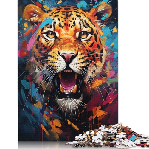 Puzzle für Erwachsene Psychedelischer bunter Leopard 1000 Teile Holzpuzzle für Kinder ab Jahren Lernspiel 1000 Teile (75 x 50 cm) von wuzihanptpt