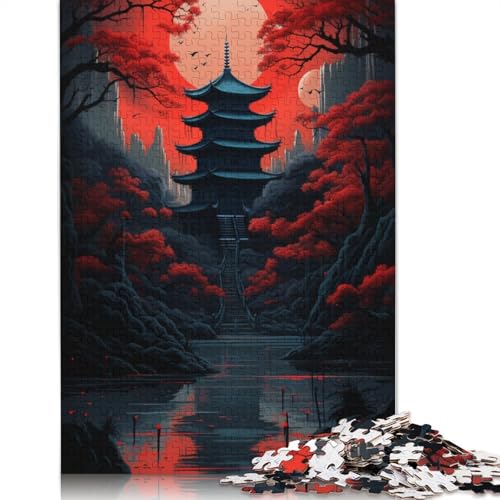 Puzzle für Erwachsene Roter Tempel und Dunkelheit des Mondes 1000 Teile Puzzle für Erwachsene und Kinder Holzpuzzle Entspannungspuzzle Spiele 1000 Teile (75 x 50 cm) von wuzihanptpt