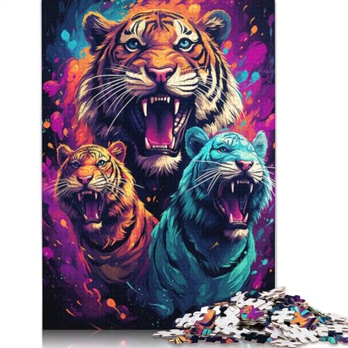 Puzzle für Erwachsene bunter süßer Tiger 1000 Teile Holzpuzzle für Kinder ab Jahren Lernspiel 1000 Teile (75 x 50 cm) von wuzihanptpt