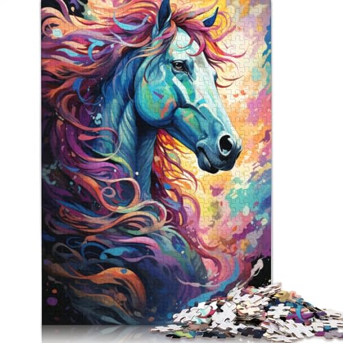 Puzzle für Erwachsene buntes psychedelisches Pferd 1000 Teile Puzzle aus Papier Puzzle für Kinder ab Jahren Lernspiel 1000 Teile (38 x 26 cm) von wuzihanptpt