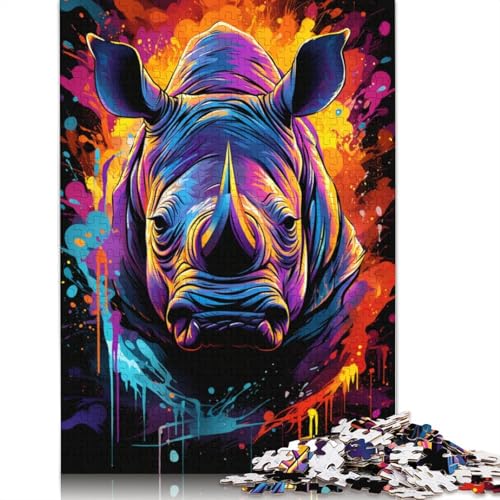 Puzzle für Erwachsene farbenfrohe Psychedelie mit Neon-Nashorn 1000 Teile Puzzle aus Papier für Kinder ab Jahren Lernspiel 1000 Teile (38 x 26 cm) von wuzihanptpt