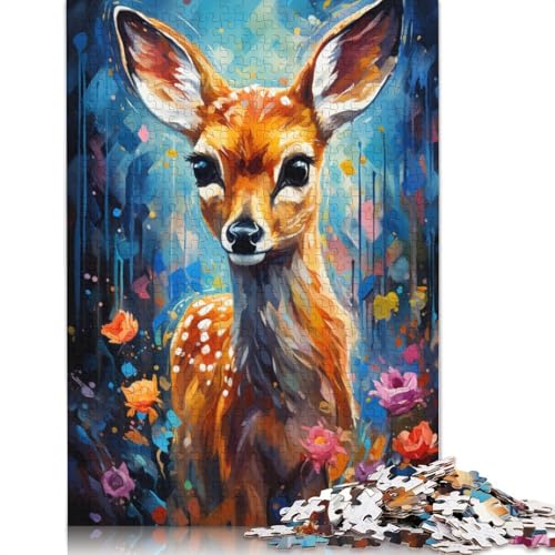 Puzzle für Erwachsene farbenfrohe Psychedelie mit süßen kleinen Hirschen Puzzle für Erwachsene 1000 Teile Holzpuzzle für Erwachsene und Kinder ab Alter Geschenk zum Geburtstag 1000 Teile (75 x 50 cm) von wuzihanptpt
