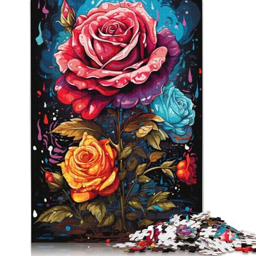 Puzzle für Erwachsene farbenfrohe psychedelische Rosen 1000 Teile Puzzle aus Holz für Erwachsene und Kinder ab einem Alter von 75 x 50 cm anspruchsvolle Puzzles für Erwachsene 1000 Teile (75 x 50 cm) von wuzihanptpt