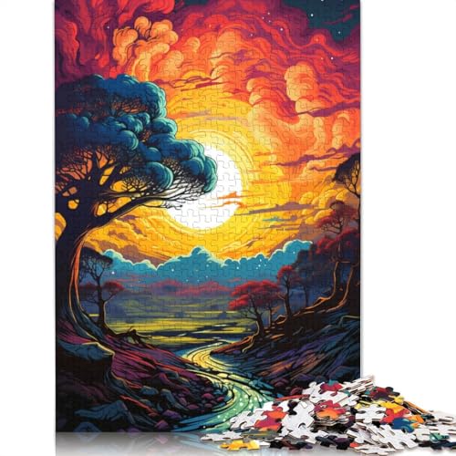 Puzzle für Erwachsene farbenfrohe psychedelische Sonnenuntergangslandschaft 1000 Teile Puzzle aus Holz für Kinder ab Jahren Lernspiel 1000 Teile (75 x 50 cm) von wuzihanptpt