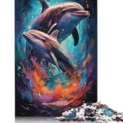 Puzzle für Erwachsene farbenfroher Psychedelischer Galaxie-Delfin 1000-teilig Puzzle aus Holz für Kinder ab Jahren Lernspiel 1000 Teile (75 x 50 cm) von wuzihanptpt