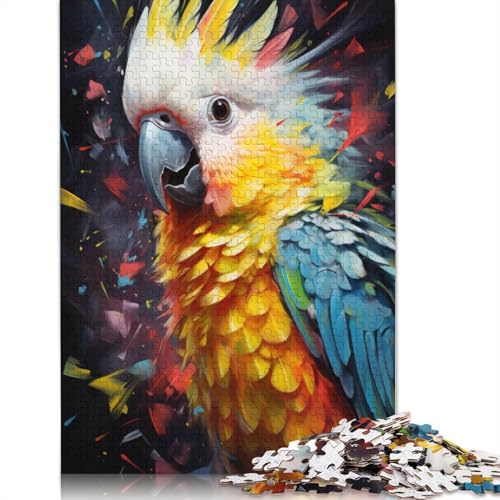 Puzzle für Erwachsene farbenfrohes psychedelisches Gemälde eines Nymphensittichs 1000-teiliges Puzzle Holzpuzzle für Kinder ab Jahren Lernspiel 1000 Teile (75 x 50 cm) von wuzihanptpt