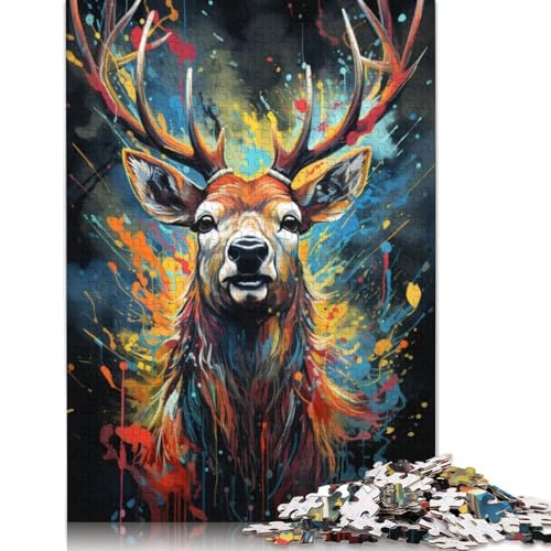 Puzzle für Erwachsene farbenfrohes psychedelisches Gemälde mit Hirsch 1000 Teile Puzzle für Erwachsene und Kinder Holzpuzzle für Erwachsene und Kinder Lernspiel Herausforderungsspielzeug von wuzihanptpt