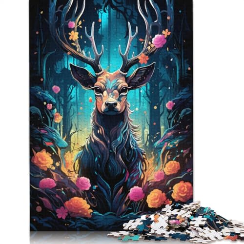 Puzzle für Erwachsene farbenfrohes psychedelisches Hirschtier 1000 Teile Holzpuzzle für Erwachsene und Kinder schwierig und herausfordernd 1000 Teile (75 x 50 cm) von wuzihanptpt