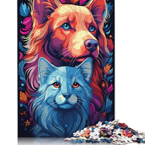Puzzle für Erwachsene farbenfrohes psychedelisches Katzen- und Hundefreunde-Puzzle für Erwachsene 1000-teiliges Holzpuzzle für Erwachsene und Kinder ab 10 Jahren Heimkunstdekor von wuzihanptpt