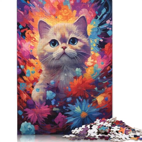 Puzzle für Erwachsene farbenfrohes psychedelisches Kurzhaarkatzen-Gemälde 1000 Teile Puzzle für Erwachsene Holzpuzzle für Erwachsene und Kinder ab Jahren tolles Geschenk für Erwachsene von wuzihanptpt