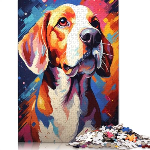 Puzzle für Erwachsene farbenfrohes psychedelisches Tier Beagle 1000 Teile Holzpuzzle für Kinder ab Jahren Lernspiel 1000 Teile (75 x 50 cm) von wuzihanptpt