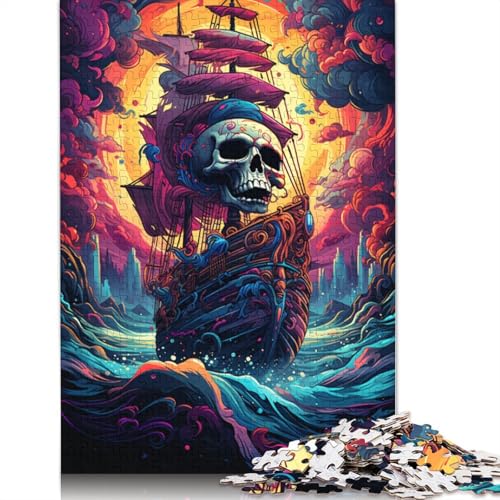 Puzzle für Erwachsene farbenfrohes psychedelisches Totenkopf-Piratenschiff-Puzzle 1000 Teile für Erwachsene Papierpuzzle für Erwachsene und Kinder ab Jahren Familienpuzzlespiel von wuzihanptpt