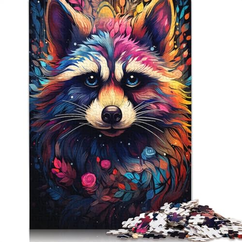 Puzzle für Erwachsene farbenfrohes psychedelisches Waschbär-Puzzle für Erwachsene 1000-teiliges Holzpuzzle für Erwachsene und Kinder ab einem Alter von 10 Jahren Heimkunstdekor von wuzihanptpt