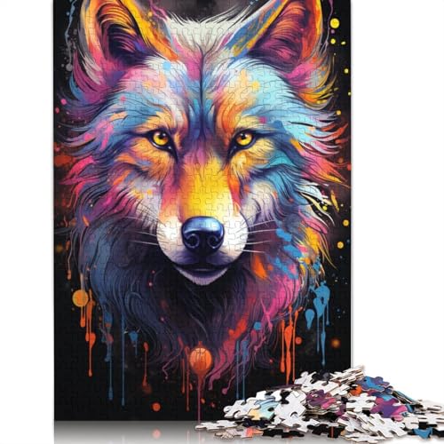 Puzzle für Erwachsene farbenfrohes psychedelisches Wolf-Puzzle für Erwachsene 1000-teiliges Holzpuzzle für Erwachsene und Kinder ab einem Alter von 1000 Jahren Geschenk zum Geburtstag von wuzihanptpt