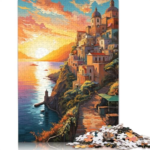 Puzzle für Erwachsene mit 1000 Teilen Bunte Psychedelia an der Amalfiküste Puzzle für Erwachsene Holzpuzzle Spielzeug Wanddekoration 1000 Teile (75 x 50 cm) von wuzihanptpt