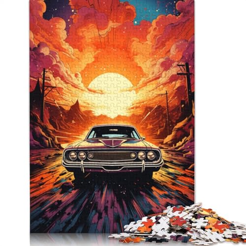 Puzzle für Erwachsene mit 1000 Teilen farbenfrohes psychedelisches Sportauto bei Sonnenuntergang Puzzle für Erwachsene Holzpuzzle Puzzle für Erwachsene Lernspiel Herausforderungsspielzeug von wuzihanptpt
