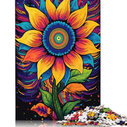 Puzzle für Erwachsene psychedelische Bunte Sonnenblumen 1000 Teile Holzpuzzle für Kinder ab Jahren Lernspiel 1000 Teile (75 x 50 cm) von wuzihanptpt