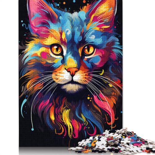 Puzzle für farbenfrohe Bizarre Kunstkatze 1000 Teile Puzzle aus Holz für Erwachsene und Kinder ab Jahren Lernspiel Herausforderungsspielzeug 1000 Teile (75 x 50 cm) von wuzihanptpt