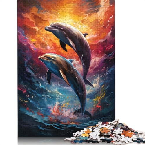 Puzzle für farbenfrohe psychedelische Delfine 1000 Teile Holzpuzzle für Erwachsene und die ganze Familie anspruchsvolles Spiel 1000 Teile (75 x 50 cm) von wuzihanptpt