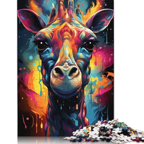 Puzzle für farbenfrohe psychedelische Fantasie-Giraffe 1000 Teile Puzzle aus Holz für Erwachsene und Kinder ab Jahren Lernspiel Herausforderungsspielzeug 1000 Teile (75 x 50 cm) von wuzihanptpt