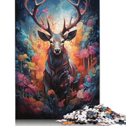 Puzzle für farbenfrohe psychedelische Hirschtiere 1000-teiliges Puzzle aus Holz für Erwachsene und Kinder ab Jahren Unterhaltung 1000 Teile (75 x 50 cm) von wuzihanptpt