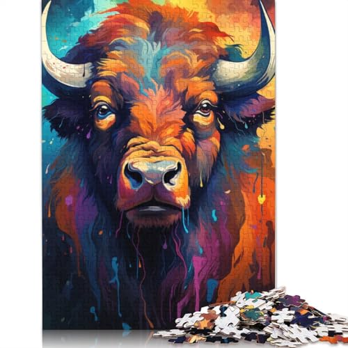 Puzzle für farbenfrohe psychedelische Tierbüffel 1000 Teile Puzzle aus Holz für Erwachsene und Kinder ab Jahren Lernspiel Herausforderungsspielzeug 1000 Teile (75 x 50 cm) von wuzihanptpt