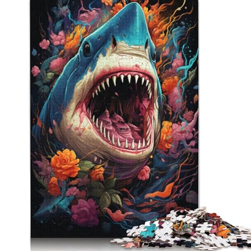 Puzzle mit 1000 Teilen „Die farbenfrohe Psychedelia der Hai-Mythologie“ Puzzle aus Holz Lernspielzeug 1000 Teile (75 x 50 cm) von wuzihanptpt