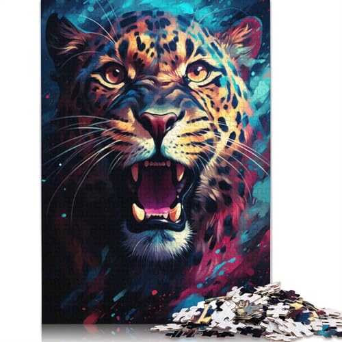 Puzzle mit 1000 Teilen „Die farbenfrohe Psychedelie des süßen kleinen kosmischen Leoparden“ – Puzzle für Kinder aus Papier für Familienspaß und Spieleabende 1000 Teile (38 x 26 cm) von wuzihanptpt