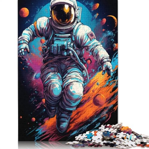 Puzzle mit 1000 Teilen Astronauten Spielen im farbenfrohen Weltraum Puzzle für Erwachsene Holzpuzzle Heimdekoration 1000 Teile (75 x 50 cm) von wuzihanptpt