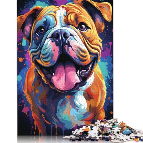 Puzzle mit 1000 Teilen Bulldogge farbenfrohes psychedelisches Puzzle für Erwachsene Papierpuzzle anspruchsvolles Spiel 1000 Teile (38 x 26 cm) von wuzihanptpt