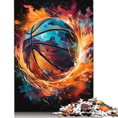 Puzzle mit 1000 Teilen Fantasiefarbe Basketball Feuer Puzzle für Erwachsene Holzpuzzle anspruchsvolles Spiel 1000 Teile (75 x 50 cm) von wuzihanptpt
