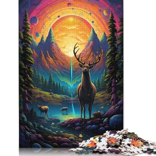 Puzzle mit 1000 Teilen Farbiger Hirsch Puzzle für Erwachsene Holzpuzzle Lernspiel Herausforderungsspielzeug 1000 Teile (75 x 50 cm) von wuzihanptpt