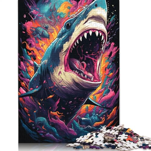 Puzzle mit 1000 Teilen Farbmalerei Hai-Puzzle für Erwachsene Holzpuzzle Lernspiel Herausforderungsspielzeug 1000 Teile (75 x 50 cm) von wuzihanptpt