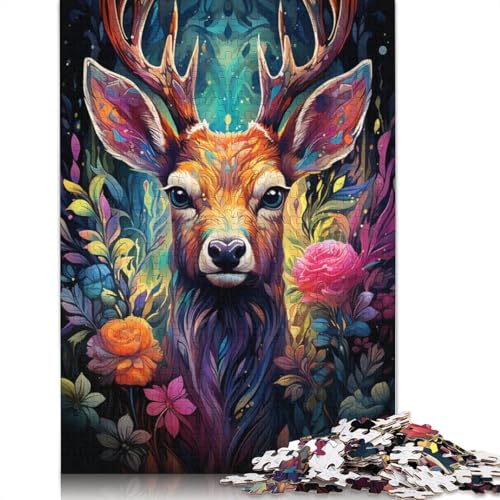 Puzzle mit 1000 Teilen Farbmalerei Hirsch-Puzzle Holzpuzzle Familiendekoration 1000 Teile (75 x 50 cm) von wuzihanptpt