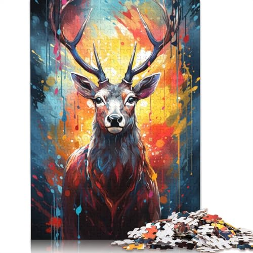Puzzle mit 1000 Teilen Farbmalerei Hirsch-Puzzle für Erwachsene Papierpuzzle anspruchsvolles Spiel 1000 Teile (38 x 26 cm) von wuzihanptpt
