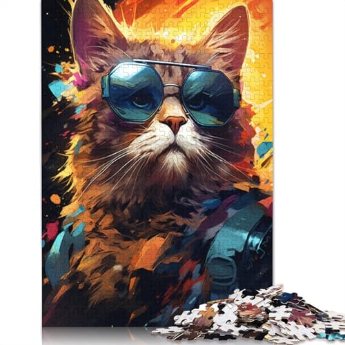 Puzzle mit 1000 Teilen Lernspiele Bunte Fantasiekatze mit Brille Papierpuzzle Familienunterhaltungsspielzeug 1000 Teile (38 x 26 cm) von wuzihanptpt