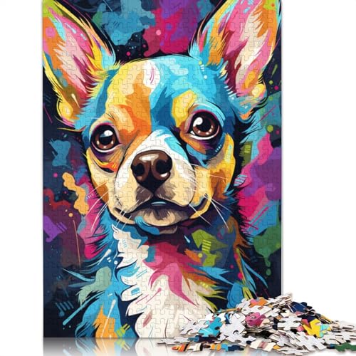 Puzzle mit 1000 Teilen Lernspiele Malen bunter Chihuahua-Hund Kunst-Puzzle Holzpuzzle Familienunterhaltungsspielzeug 1000 Teile (75 x 50 cm) von wuzihanptpt
