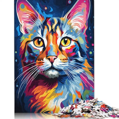 Puzzle mit 1000 Teilen Lernspiele farbenfrohes psychedelisches Gemälde Einer Bengalkatze Holzpuzzle Familienunterhaltungsspielzeug 1000 Teile (75 x 50 cm) von wuzihanptpt