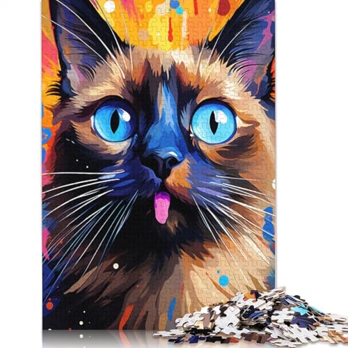 Puzzle mit 1000 Teilen Lernspiele farbenfrohes psychedelisches Siamkatzen-Puzzle Holzpuzzle Familienunterhaltungsspielzeug 1000 Teile (75 x 50 cm) von wuzihanptpt