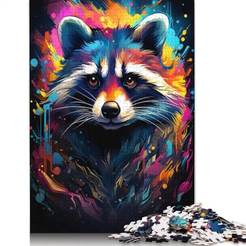 Puzzle mit 1000 Teilen Malerei farbenfrohes Waschbär-Kunst-Puzzle für Erwachsene Holzpuzzle anspruchsvolles Spiel 1000 Teile (75 x 50 cm) von wuzihanptpt