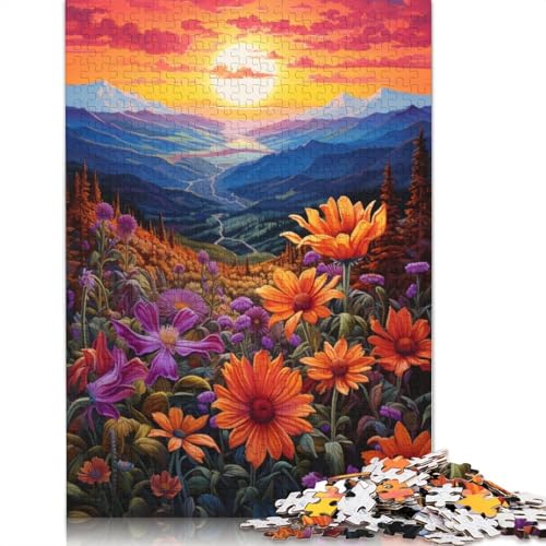 Puzzle mit 1000 Teilen Puzzle für Erwachsene Geschenke „Berge und Wildblumen bei Sonnenuntergang“ Puzzle für Erwachsene Papierpuzzle Familienspaß Puzzle 1000 Teile (38 x 26 cm) von wuzihanptpt